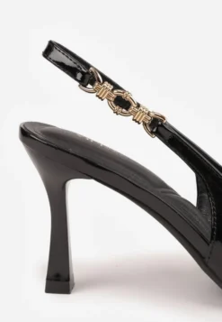 Czarne Eleganckie Szpilki Slingback VICES z Ozdobną Aplikacją przy Pasku Natera