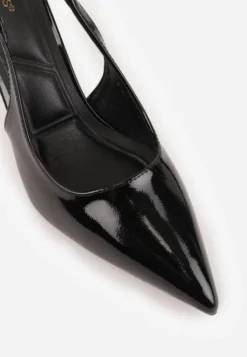 Czarne Eleganckie Szpilki Slingback VICES z Ozdobną Aplikacją przy Pasku Natera