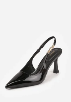 Czarne Eleganckie Szpilki Slingback VICES z Ozdobną Aplikacją przy Pasku Natera