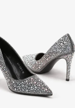 Czarne Eleganckie Szpilki Wykończone Cyrkoniami Ivilta