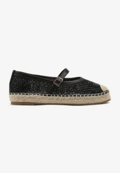 Czarne Espadryle Ozdobione Plecionką i Ażurową Cholewką Rinelona