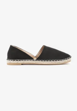 Czarne Espadryle Ozdobione Wyciętą Cholewką i Plecionką Wommea