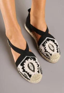 Czarne Espadryle w Stylu Boho Zdobione Haftem Cekinami i Plecionką Idariva