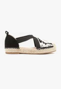 Czarne Espadryle w Stylu Boho Zdobione Haftem Cekinami i Plecionką Idariva