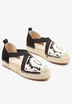 Czarne Espadryle w Stylu Boho Zdobione Haftem Cekinami i Plecionką Idariva