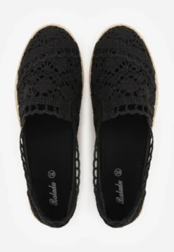 Czarne Espadryle z Ażurową Cholewką i Plecioną Podeszwą Gratifyinglys