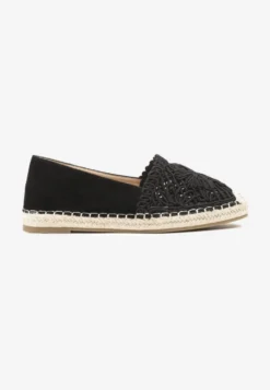 Czarne Espadryle z Ażurową Cholewką i Plecionką Sdivena