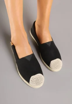 Czarne Espadryle z Elastyczną Wstawką Zdobione Plecionką Kinellis