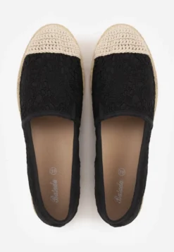Czarne Espadryle z Koronkową Cholewką i Podeszwą z Plecionki Marilex