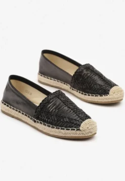 Czarne Espadryle z Ozdobną Plecionką na Cholewce w Stylu Boho Adisella