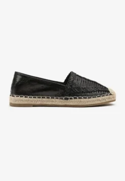 Czarne Espadryle z Ozdobną Plecionką na Cholewce w Stylu Boho Adisella
