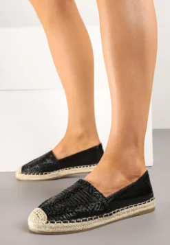 Czarne Espadryle z Ozdobną Plecionką na Cholewce w Stylu Boho Adisella