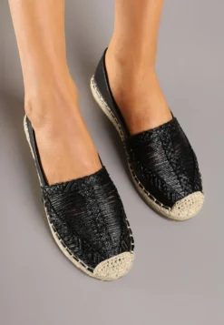 Czarne Espadryle z Ozdobną Plecionką na Cholewce w Stylu Boho Adisella