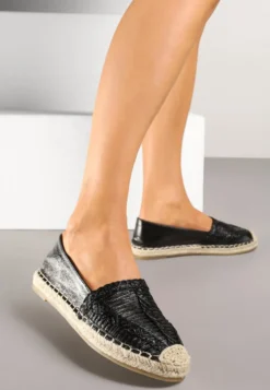 Czarne Espadryle z Ozdobną Plecionką na Cholewce w Stylu Boho Adisella