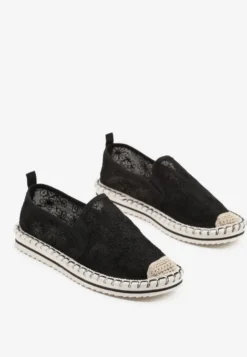Czarne Espadryle z Ozdobną Plecionką Eranoria