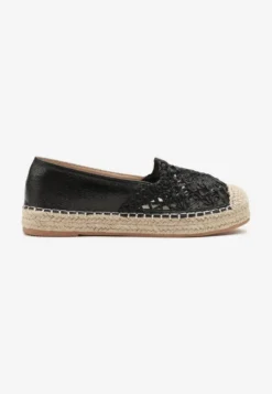 Czarne Espadryle z Ozdobną Plecionką i Ażurową Cholewką Rivwia