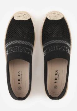 Czarne Espadryle z Plecioną Cholewką przed Kostkę Mokosa