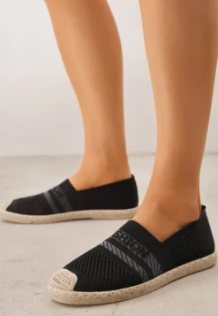 Czarne Espadryle z Plecioną Cholewką przed Kostkę Mokosa