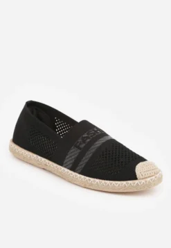 Czarne Espadryle z Plecioną Cholewką przed Kostkę Mokosa