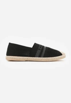 Czarne Espadryle z Plecioną Cholewką przed Kostkę Mokosa