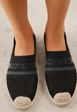 Czarne Espadryle z Plecioną Cholewką przed Kostkę Mokosa