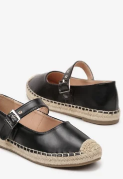 Czarne Espadryle z Plecionką i Paskiem Galvesis