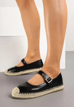 Czarne Espadryle z Plecionką i Paskiem Galvesis