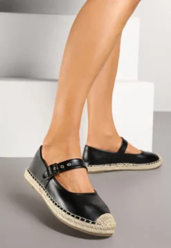 Czarne Espadryle z Plecionką i Paskiem Galvesis