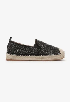 Czarne Espadryle z Plecionką i Cyrkoniami Calinorie