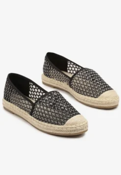 Czarne Espadryle z Siateczkową Cholewką i Plecionką Lillevi