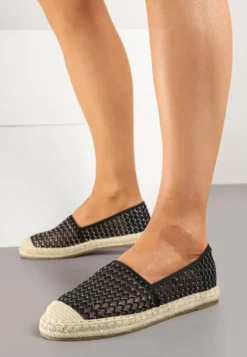 Czarne Espadryle z Siateczkową Cholewką i Plecionką Lillevi