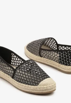 Czarne Espadryle z Siateczkową Cholewką i Plecionką Lillevi