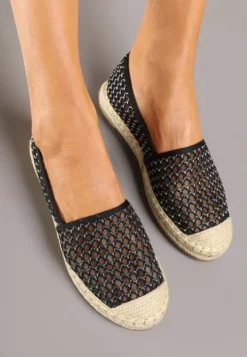 Czarne Espadryle z Siateczkową Cholewką i Plecionką Lillevi