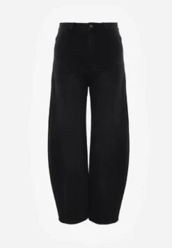 Czarne Jeansy Barrel Fit High Waist z Bawełną Rolimia
