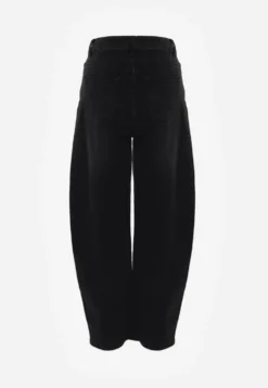 Czarne Jeansy Barrel Fit High Waist z Bawełną Rolimia