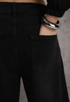 Czarne Jeansy Barrel Fit High Waist z Bawełną Rolimia