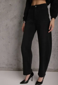 Czarne Jeansy Barrel Fit High Waist z Bawełną Rolimia