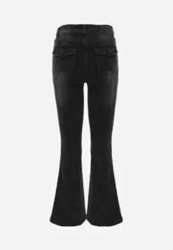 Czarne Jeansy Flare High Waist Bogate w Bawełnę z Kieszonkami z Klapami z Tyłu Anattisa