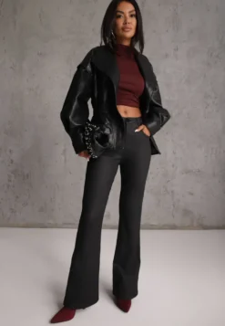 Czarne Jeansy Flare w Stylu 90s High Waist z Kieszeniami Audrani