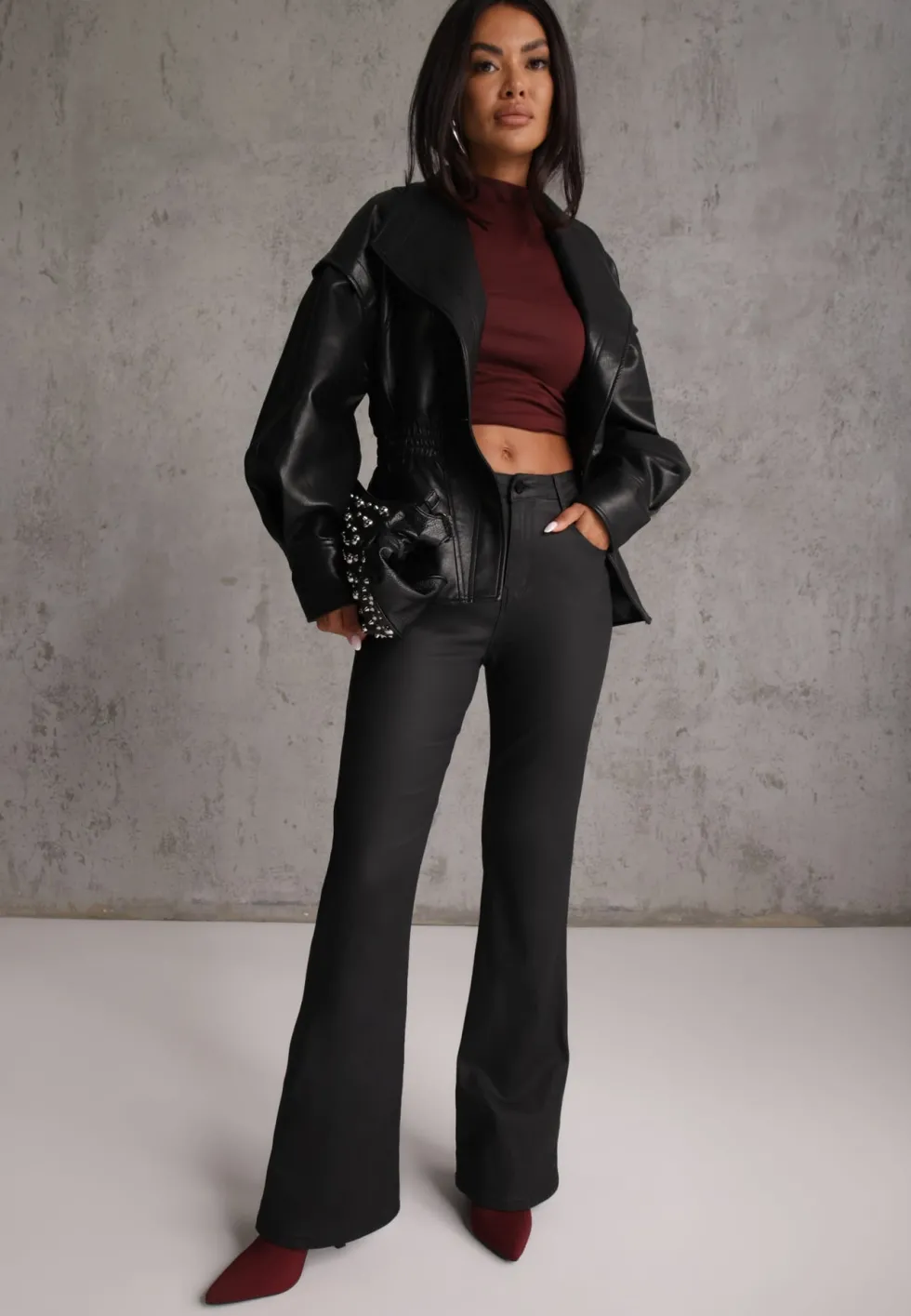 Czarne Jeansy Flare w Stylu 90s High Waist z Kieszeniami Audrani
