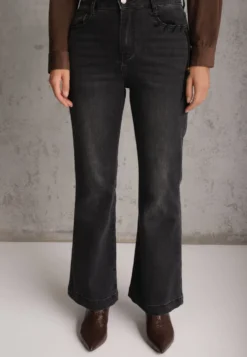 Czarne Jeansy Flare z Bawełną High Waist Ademe