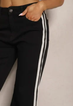 Czarne Jeansy High Waist o Szerokim Kroju z Ozdobnymi Lampasami Ulivira