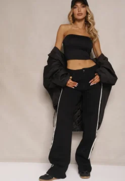 Czarne Jeansy High Waist o Szerokim Kroju z Ozdobnymi Lampasami Ulivira