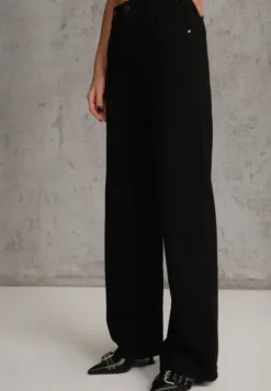Czarne Jeansy High Waist z Szeroką Nogawką Riloresa