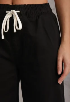 Czarne Jeansy Mom Fit z Bawełny ze Ściągaczem w Talii Carilera