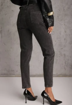 Czarne Jeansy Mom Fit z Paskiem Astera