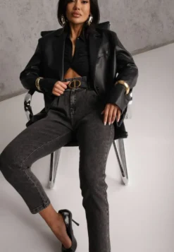 Czarne Jeansy Mom Fit z Paskiem Astera