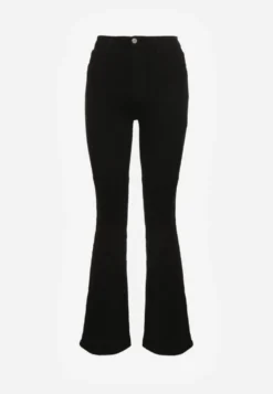 Czarne Jeansy Regular Waist o Fasonie Flare Vemia