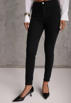 Czarne Jeansy z Bawełny Skinny High Waist Joseffini