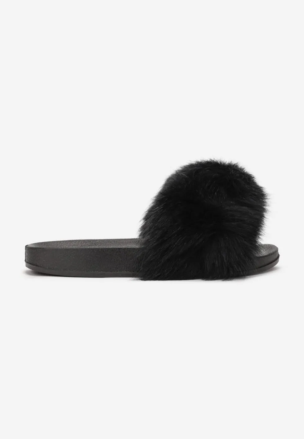 Czarne Klapki z Futrem Turtlefeather